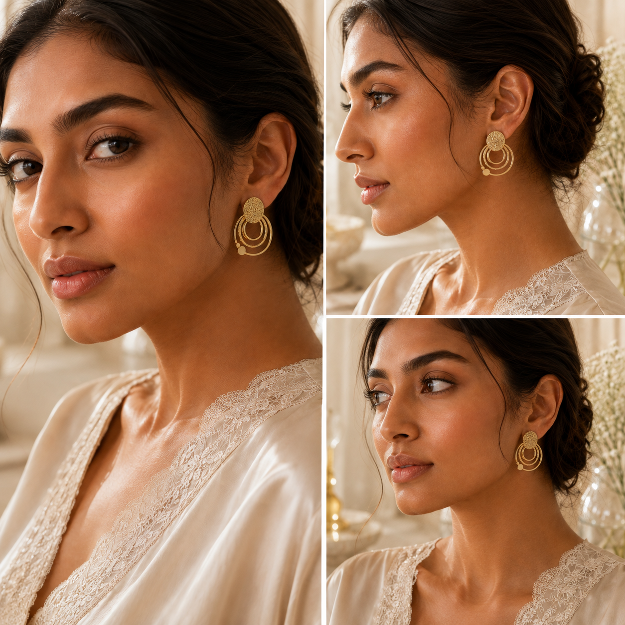 Three-Tiered Disc Silver Drop Earrings