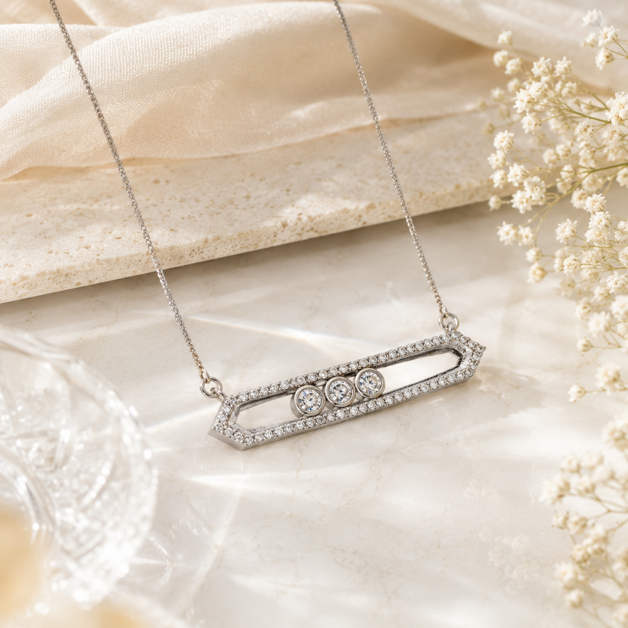 Silver three stone bar – handcrafted silver PENDANTS