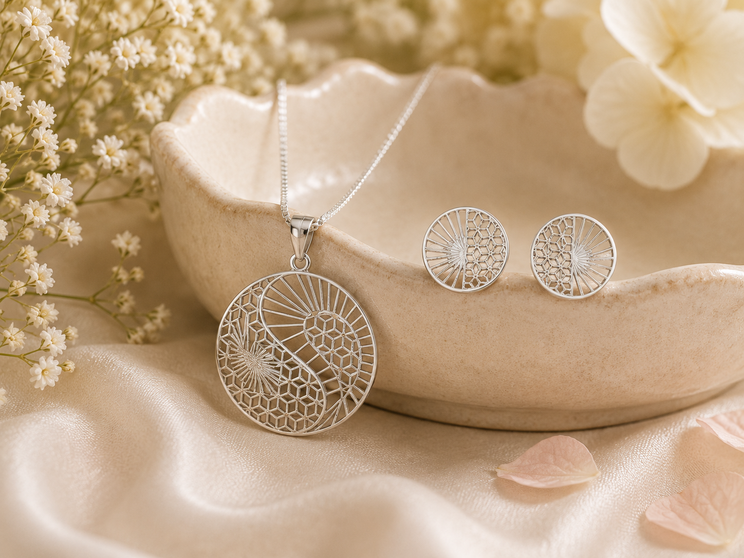 High shine silver pendant set – handcrafted silver Pendant Sets