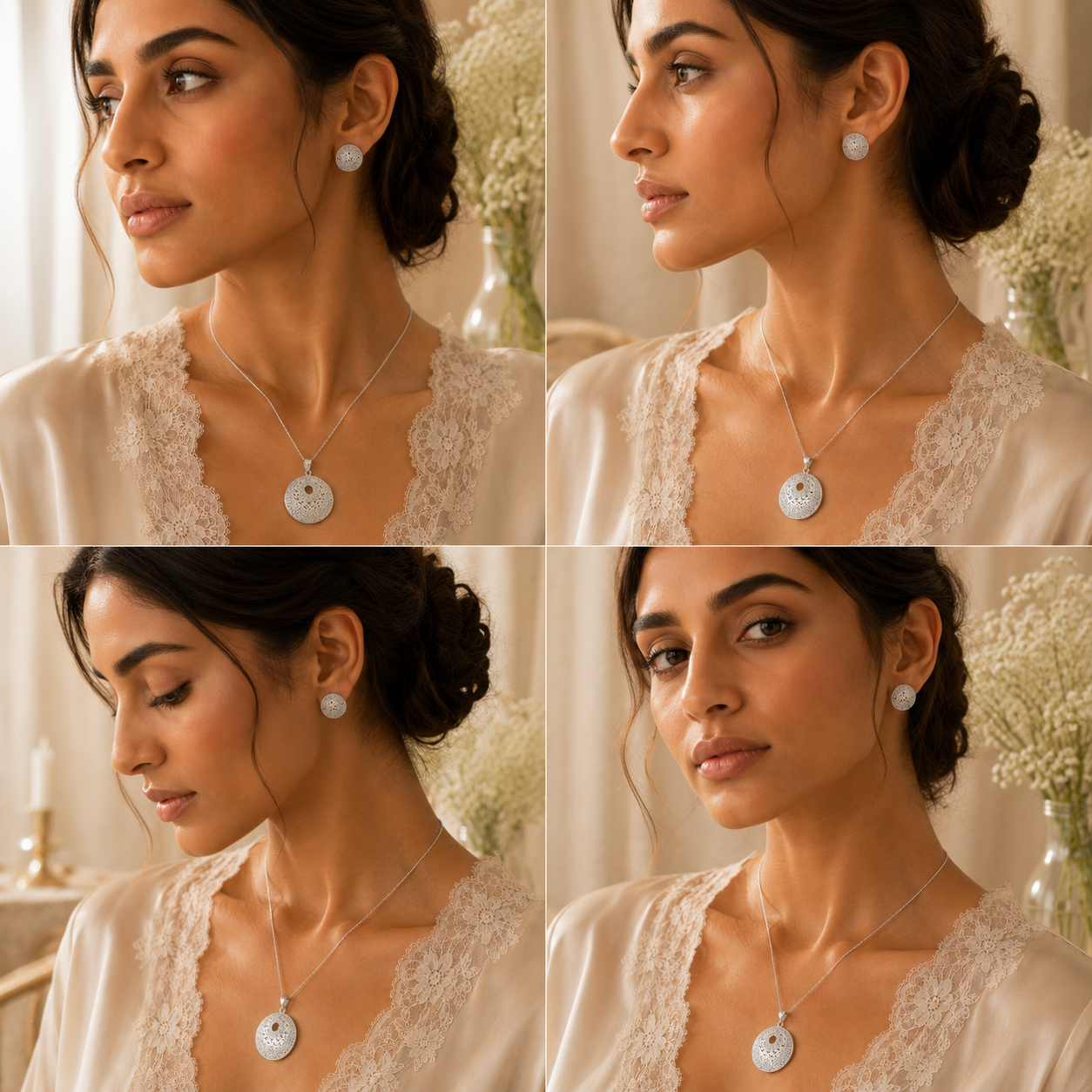 LUNA LATTICEWORK SILVER PENDANT SET