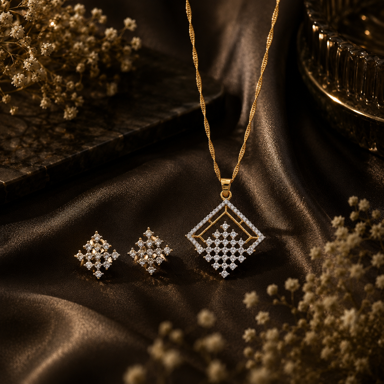 Sparkling silver pendant set (with chain) – handcrafted silver Pendant Sets
