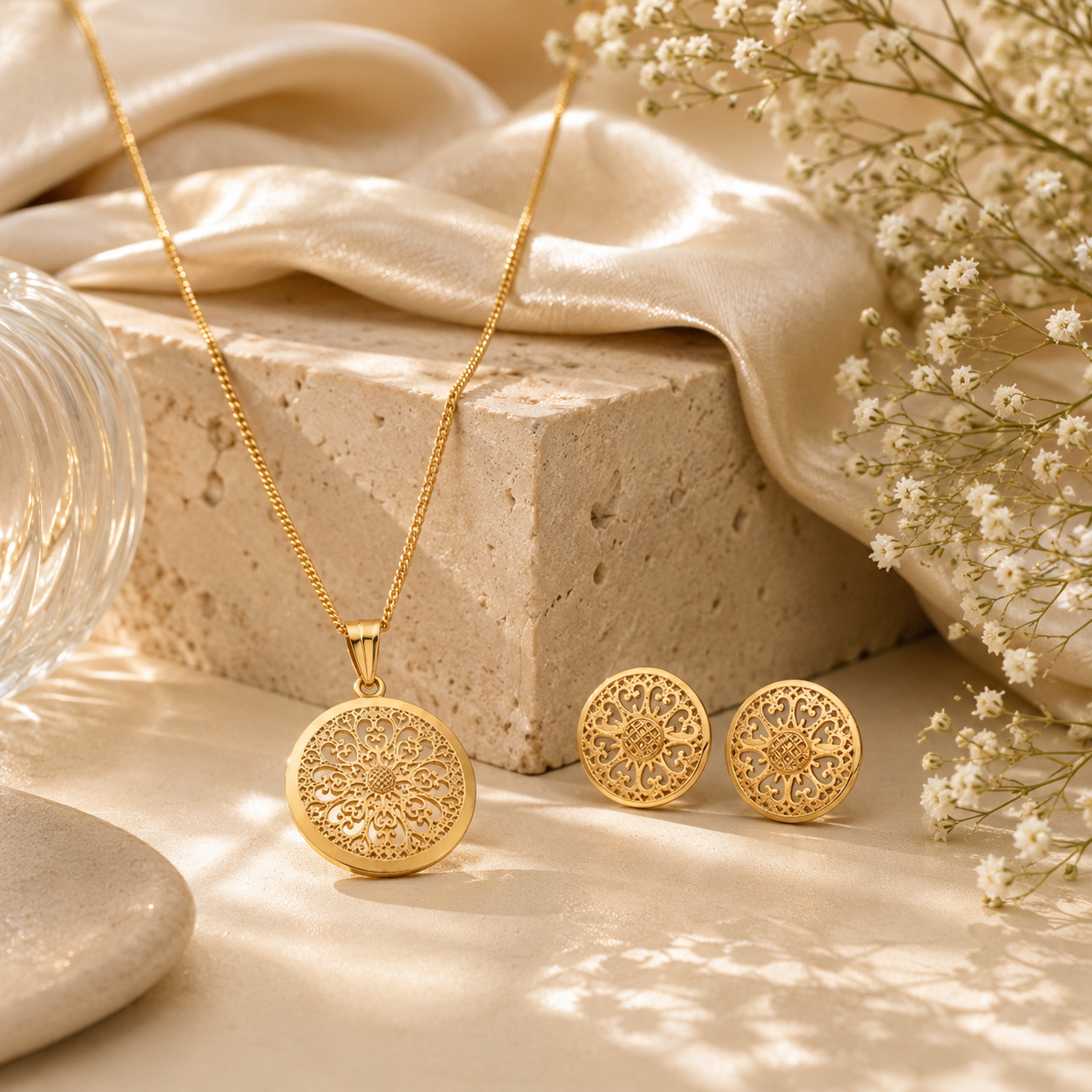 Detailed relic silver pendant set – handcrafted silver Pendant Sets (alternate view)