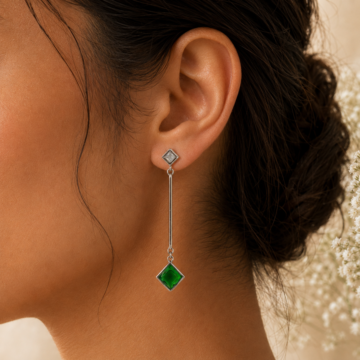 GREEN AURA SILVER DANGLERS