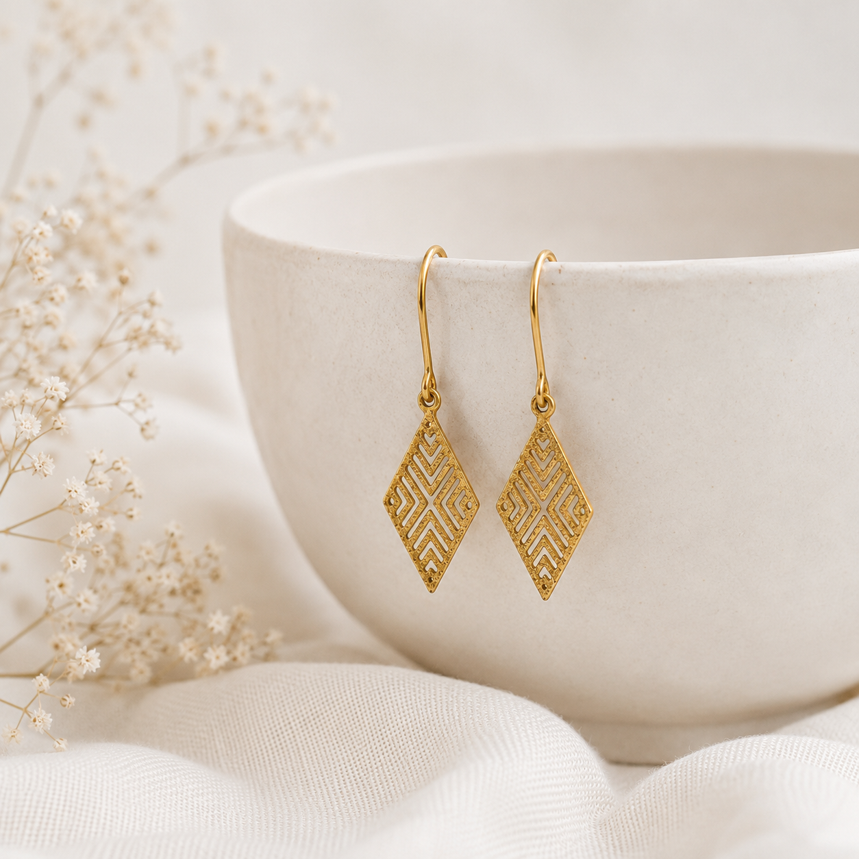 Minimal geometric silver drop earrings – handcrafted silver EARRINGS (alternate view)