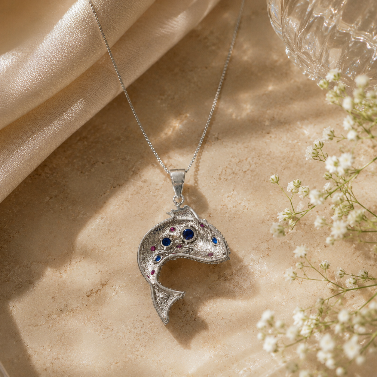 Fishy story silver pendant – handcrafted silver PENDANTS (alternate view)