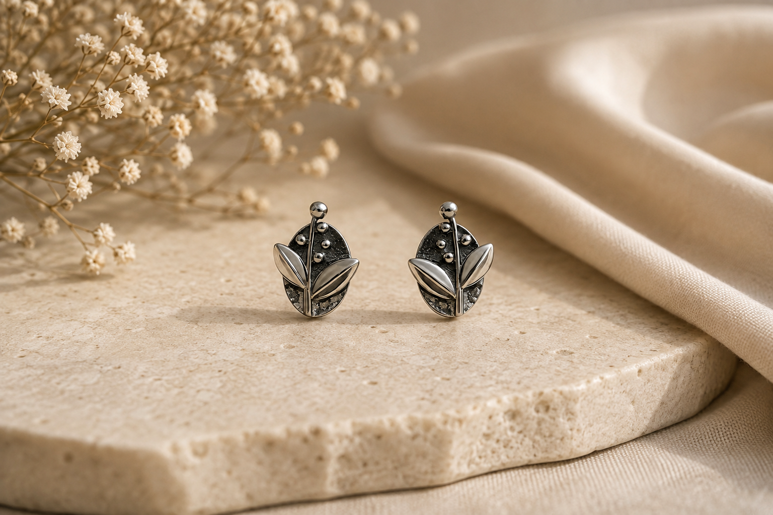 Shrubbery silver stud earrings – handcrafted silver EARRINGS