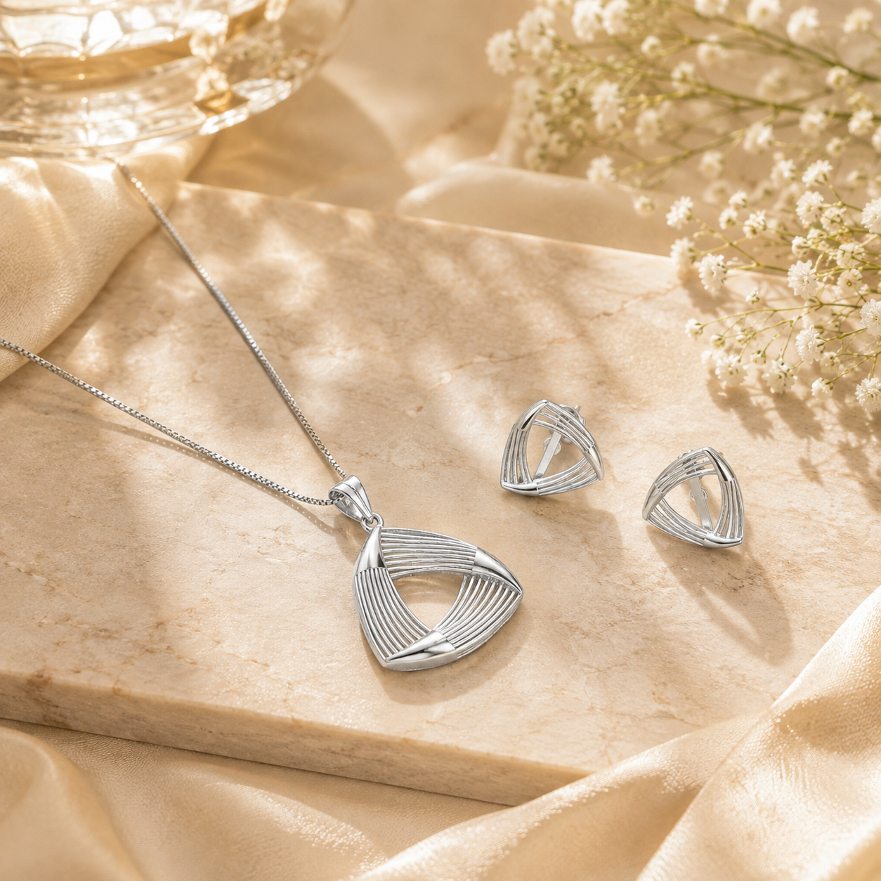Linear loom silver pendant – handcrafted silver Pendant Sets