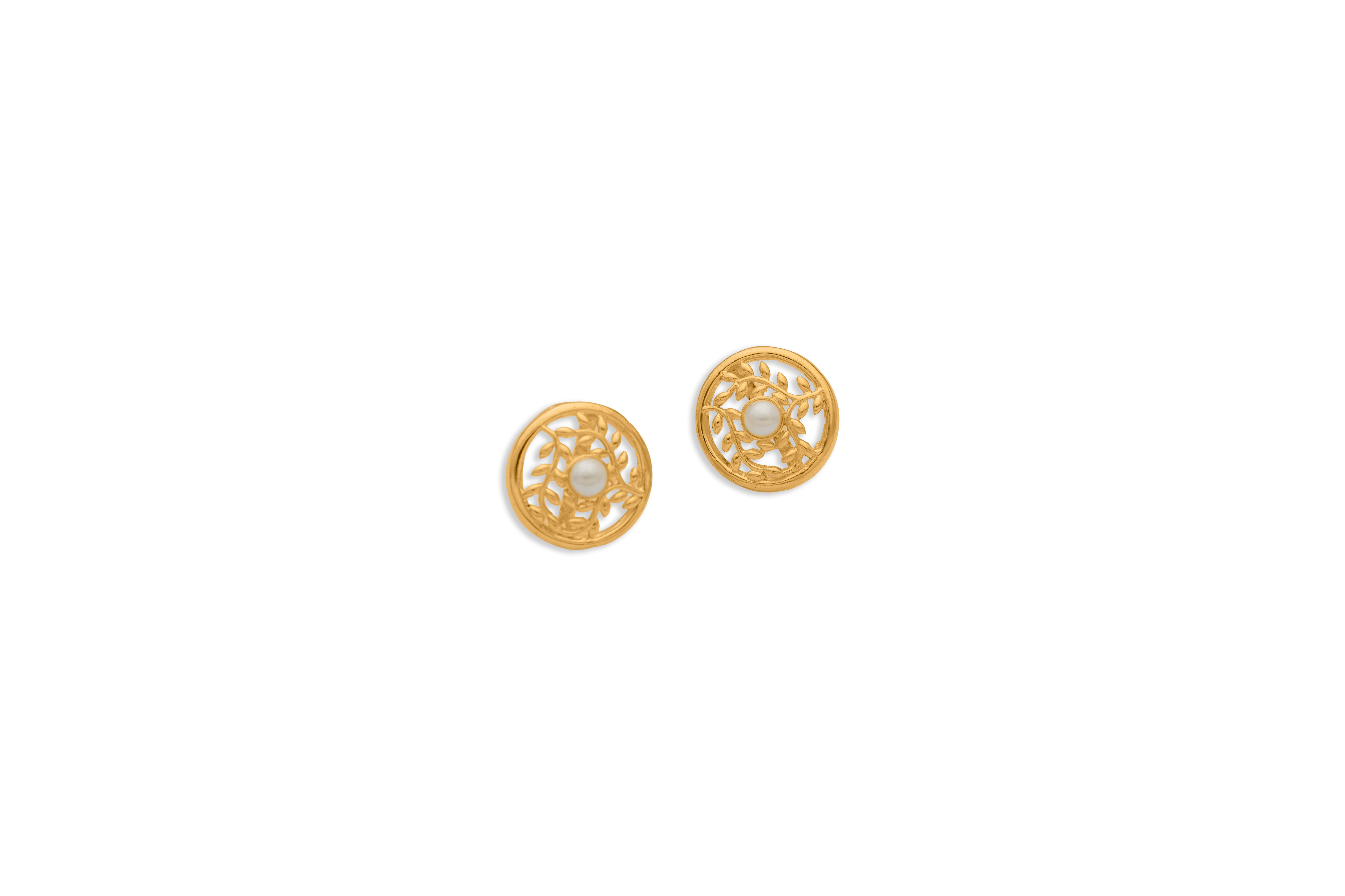 Circular Vine Stud Silver Earrings