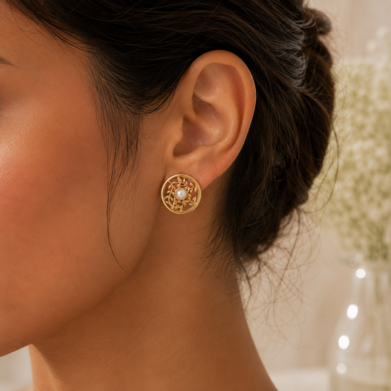 Circular Vine Stud Silver Earrings