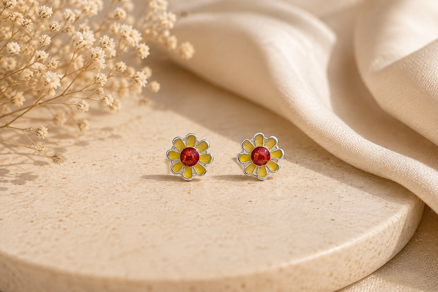 Meenakari sunflower silver earrings – handcrafted silver EARRINGS (alternate view)