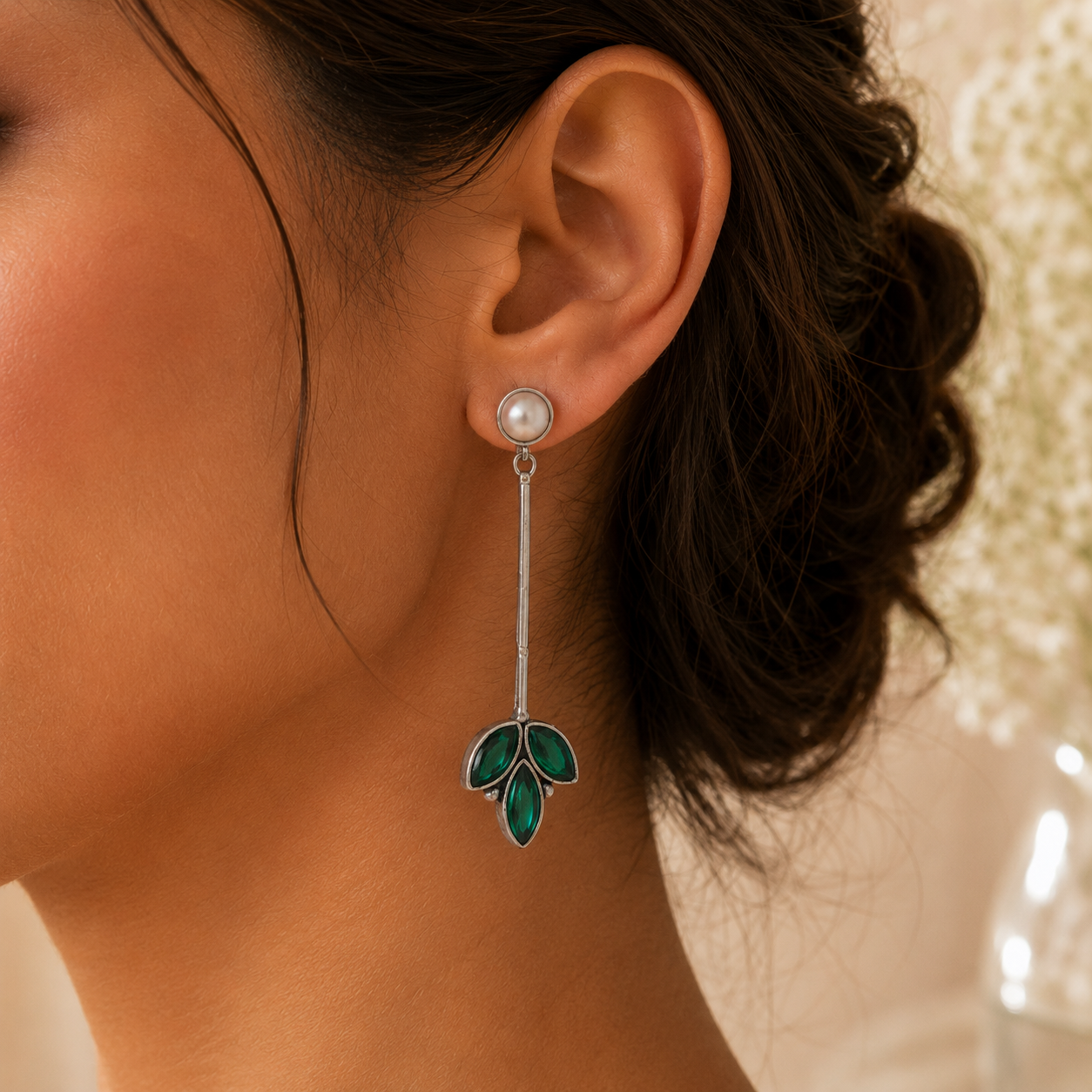 SILVER FLORA DROP EARRINGS