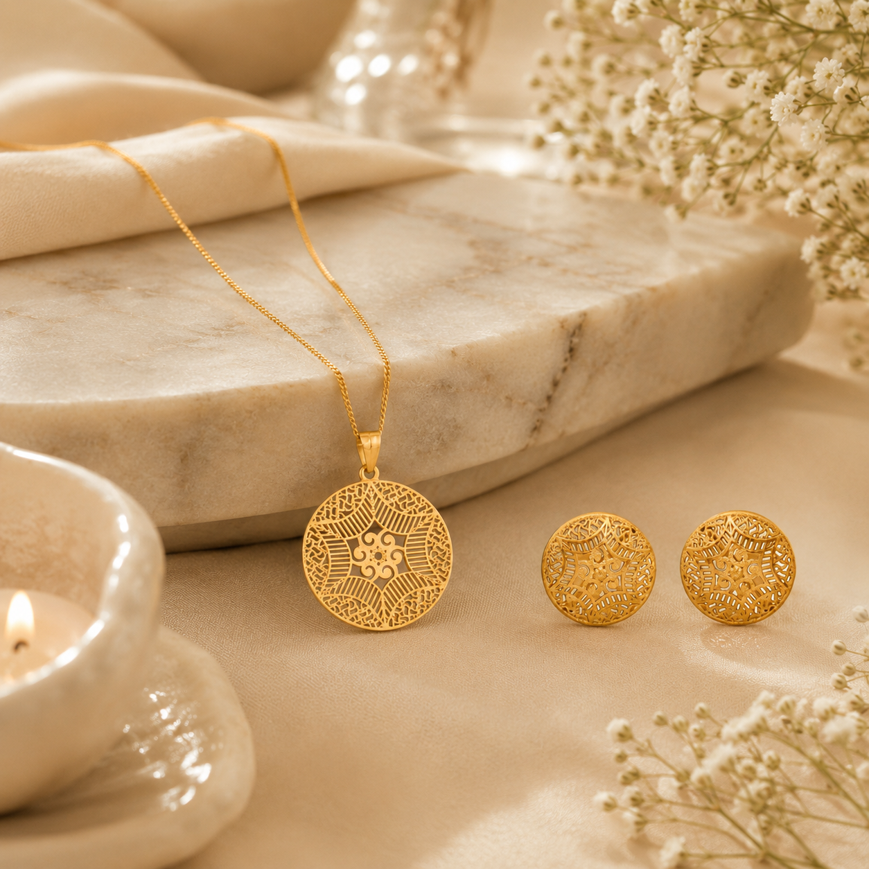 Intricate silver filigree pendant set – handcrafted silver Pendant Sets