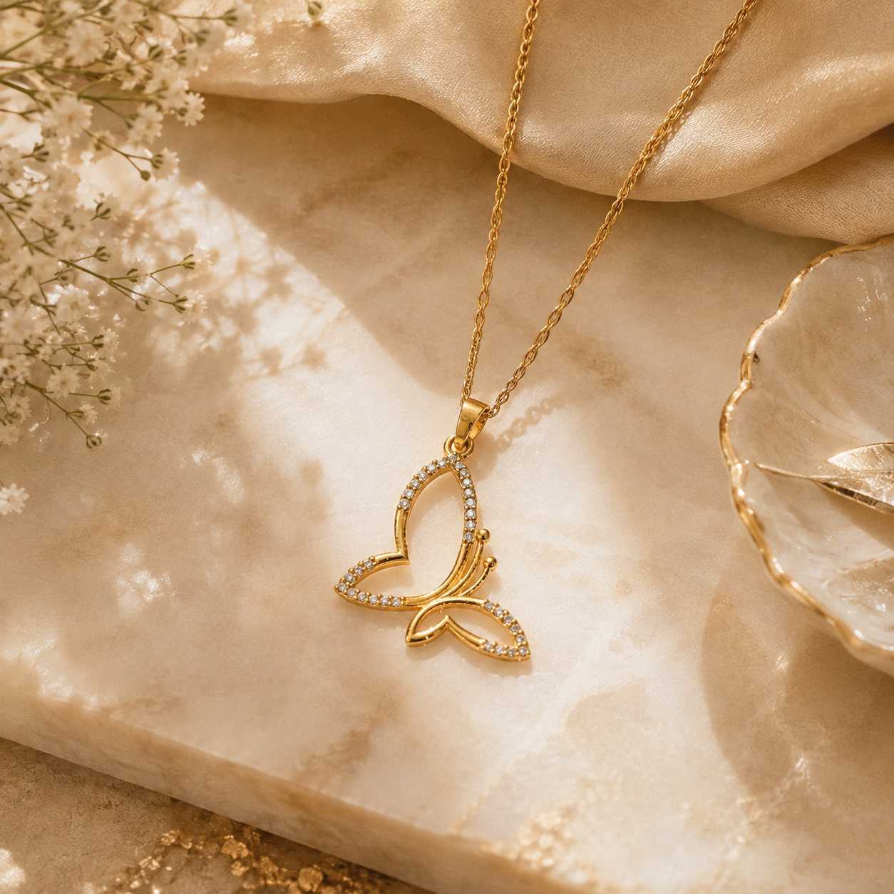 Glowing butterfly pendant set – handcrafted silver Pendant Sets