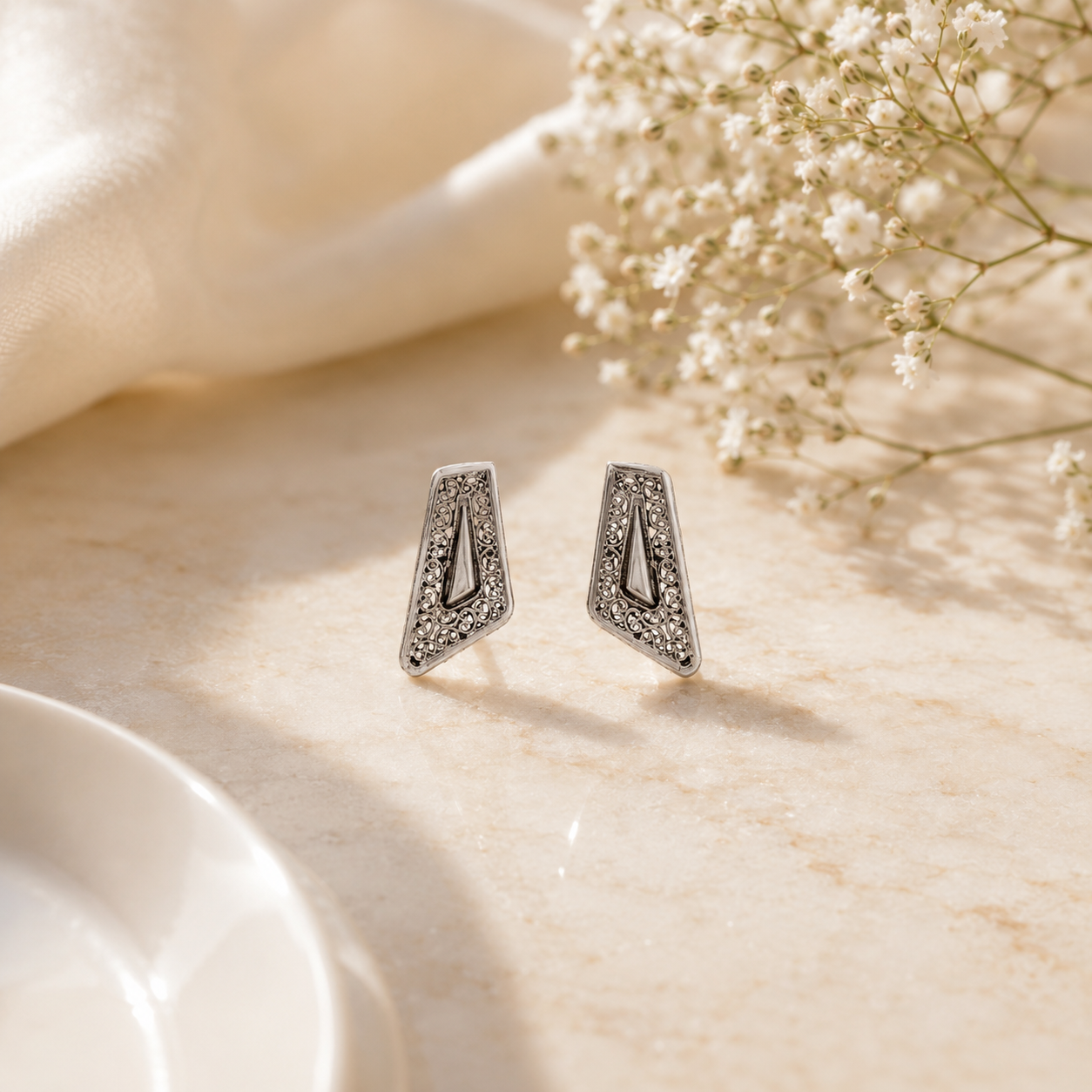 Poise silver stud earrings – handcrafted silver EARRINGS (alternate view)