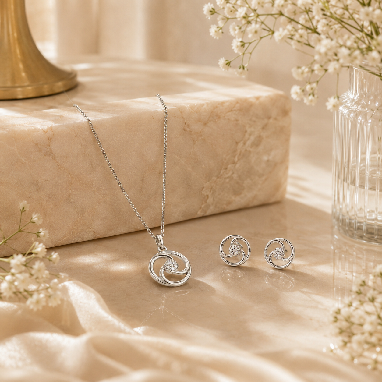 Moonlit swirl silver pendant set – handcrafted silver Pendant Sets