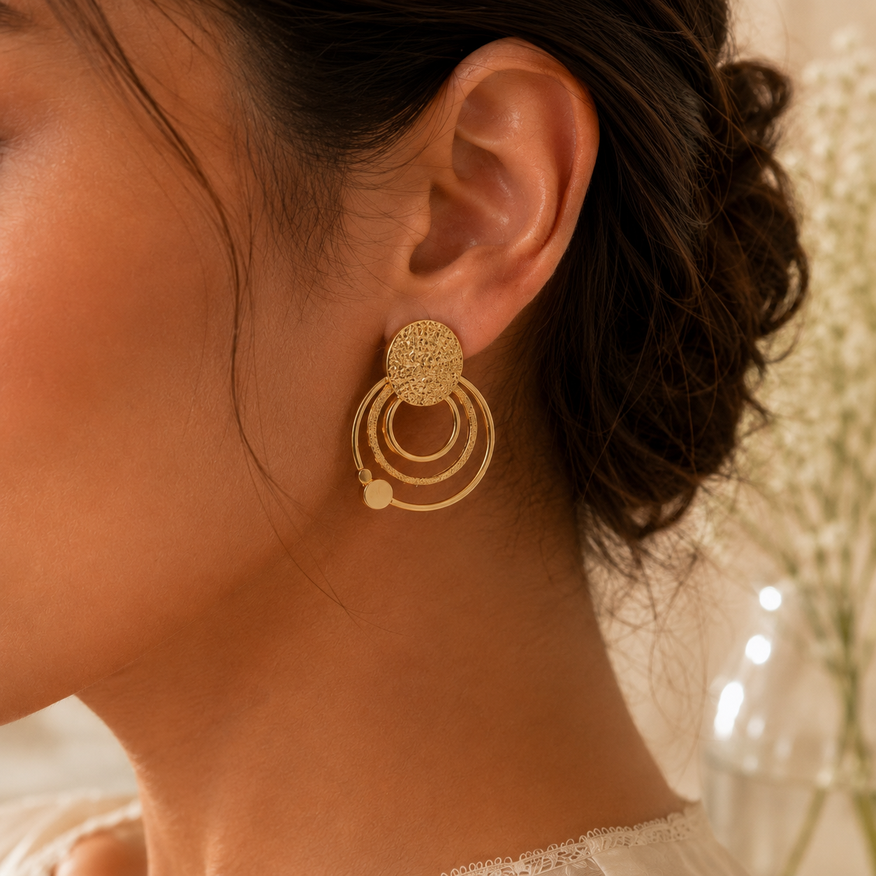 Three-Tiered Disc Silver Drop Earrings