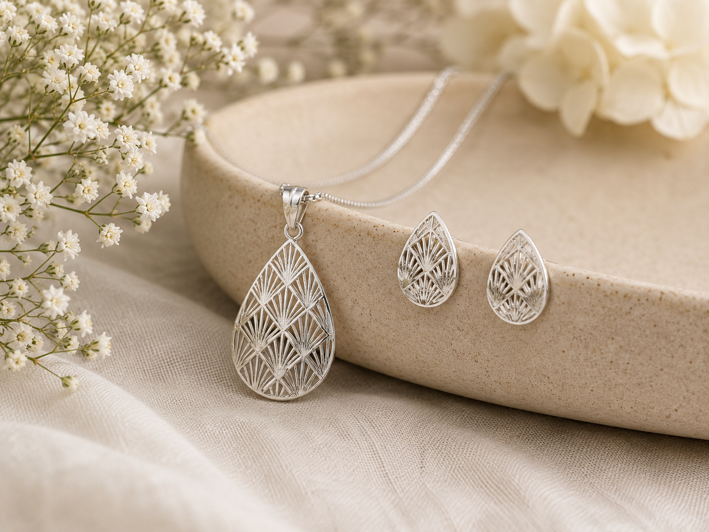 Radiant sunburst silver pendant set – handcrafted silver Pendant Sets