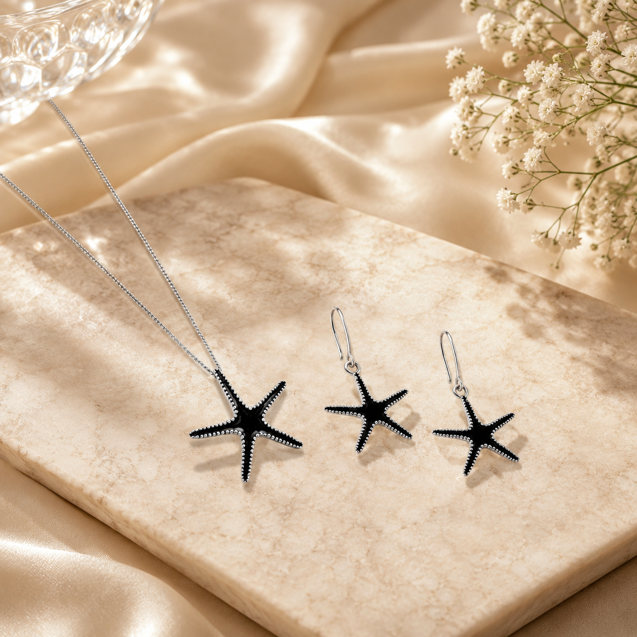 Silver starfish pendant set – handcrafted silver Pendant Sets (alternate view)