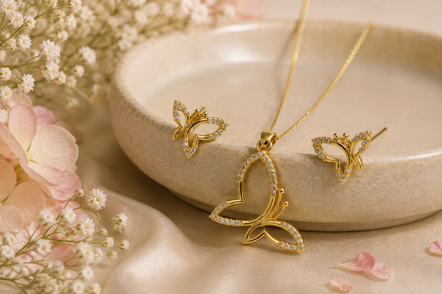 Glowing butterfly pendant set – handcrafted silver Pendant Sets (alternate view)