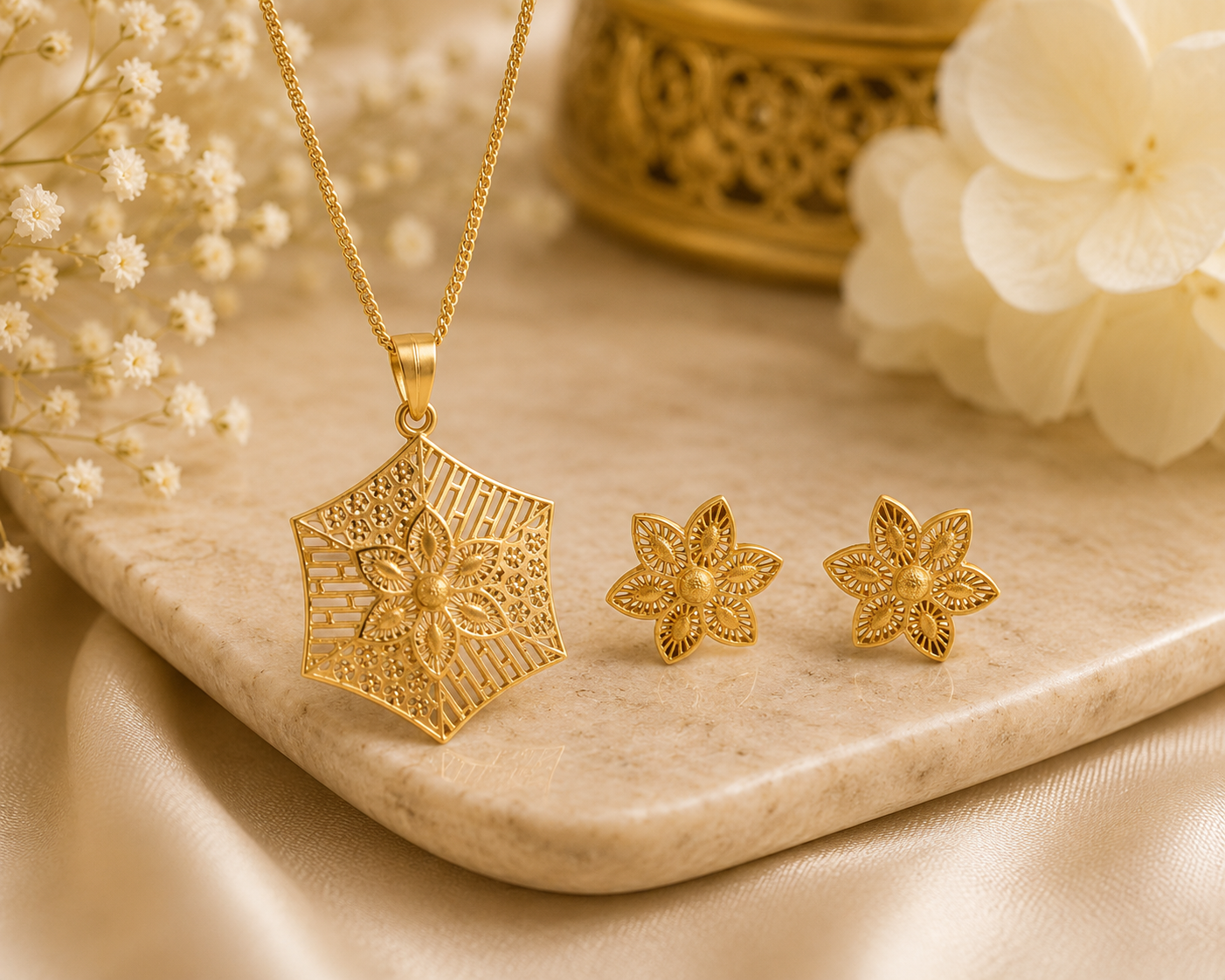 Sixfold bloom silver pendant set – handcrafted silver Pendant Sets