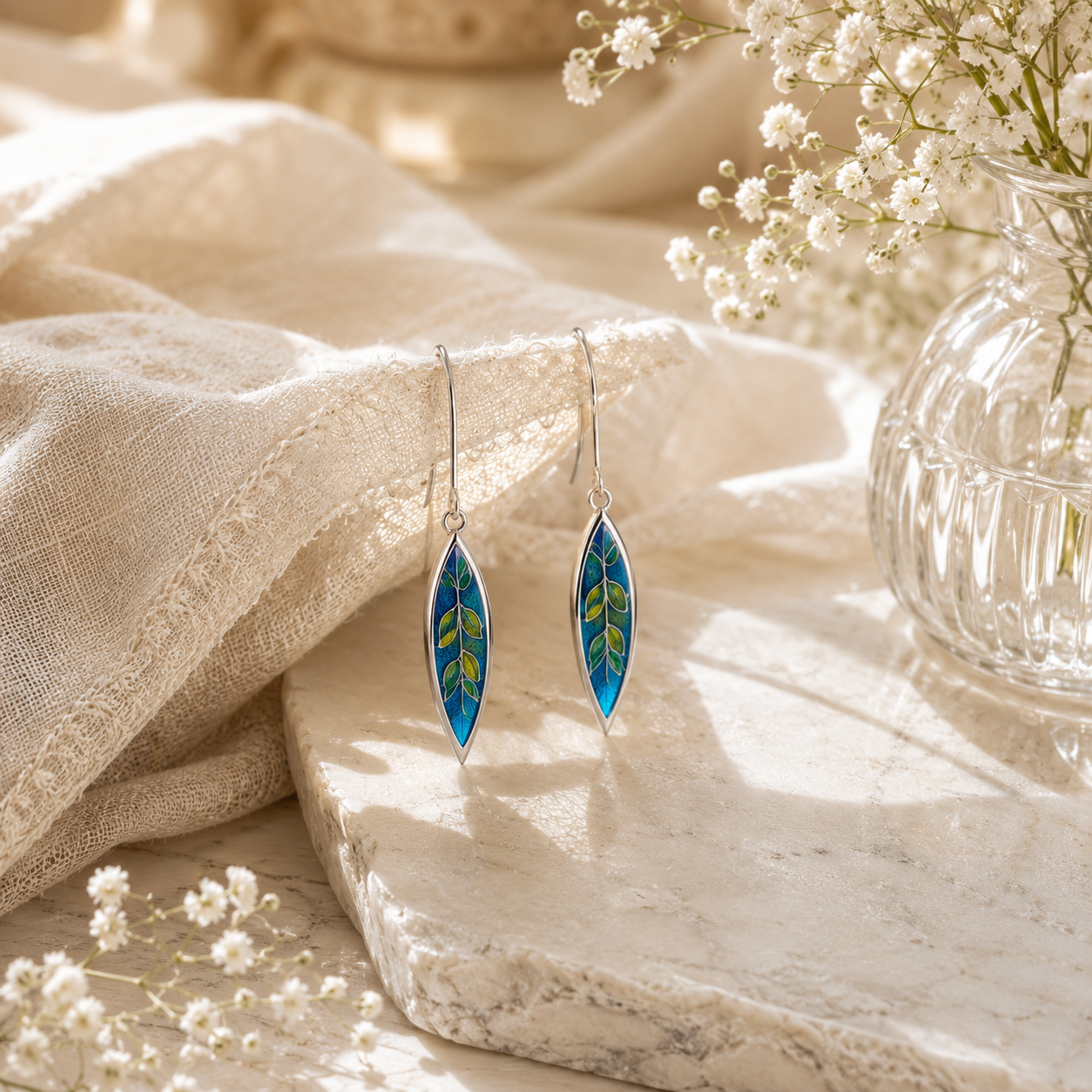 Leafline silver drop earrings – handcrafted silver EARRINGS (alternate view)