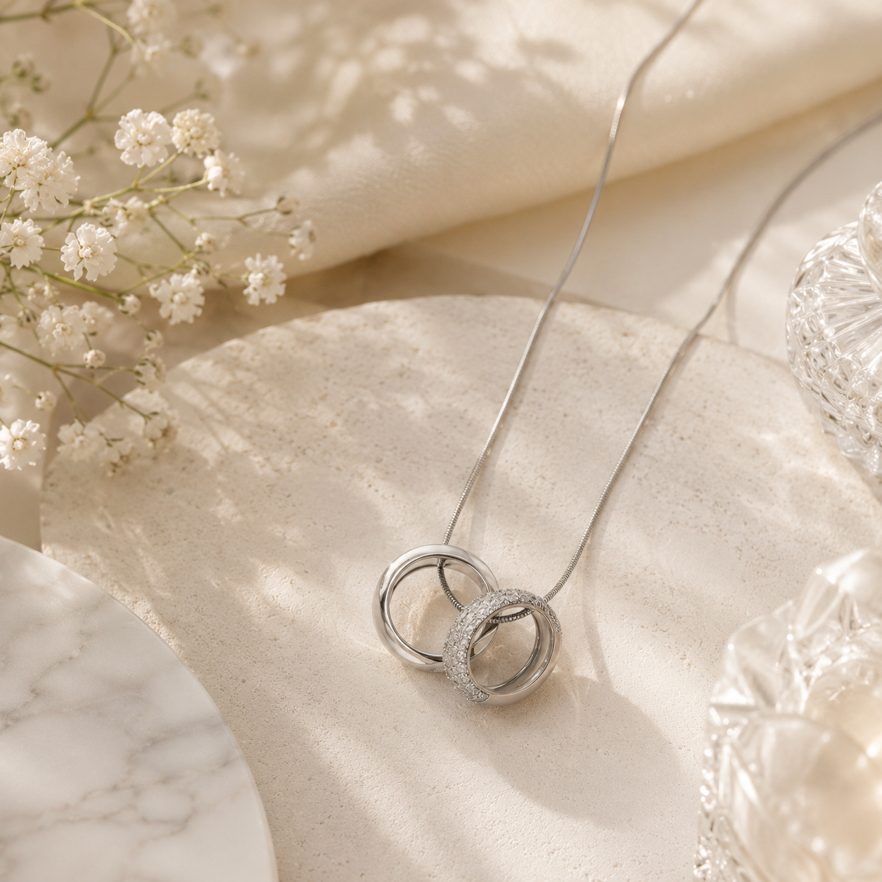 Silver dual ring pendant – handcrafted silver PENDANTS (alternate view)