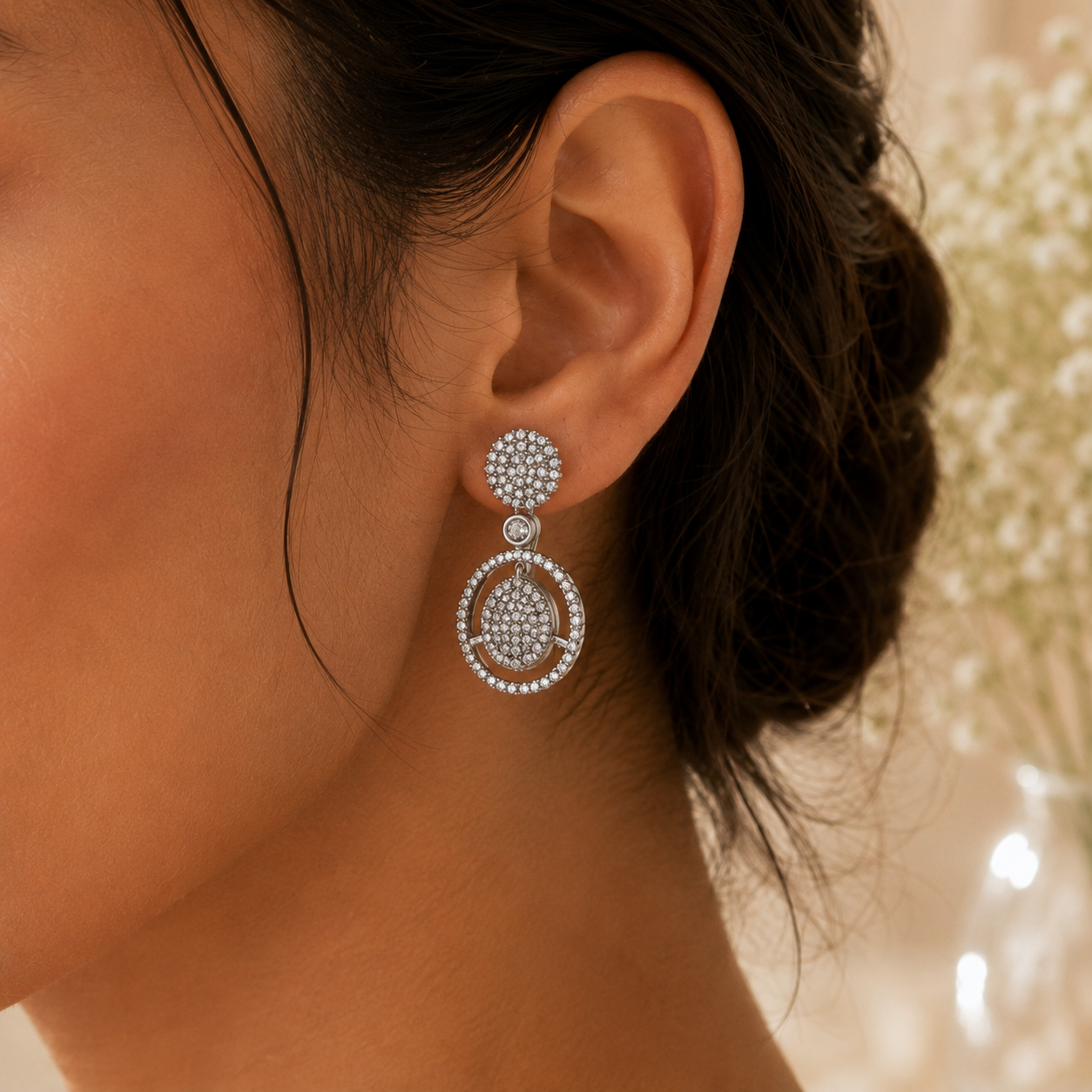 SPARKLING CIRCLE 92.5 SILVER DROP EARRING