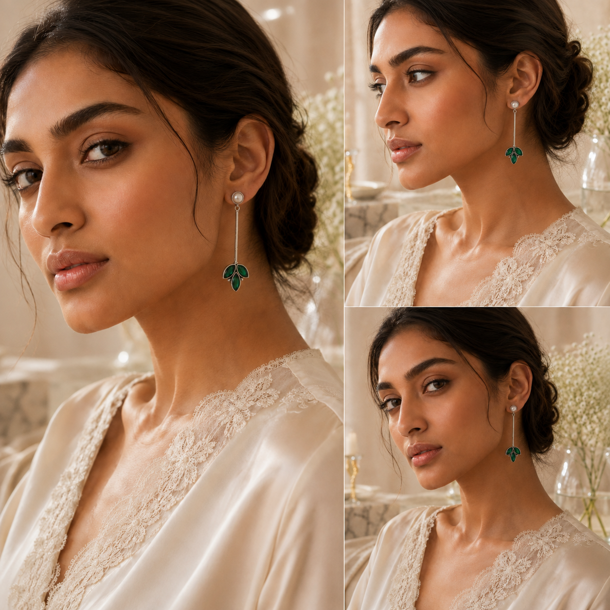 SILVER FLORA DROP EARRINGS