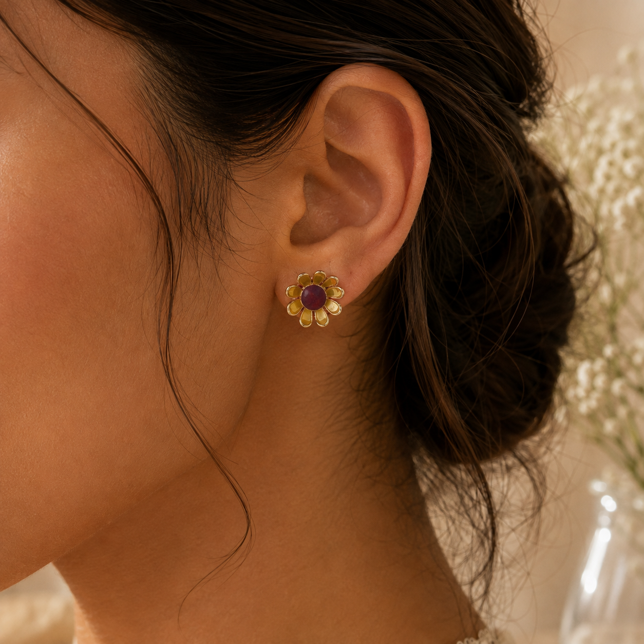 MEENAKARI SUNFLOWER SILVER EARRINGS