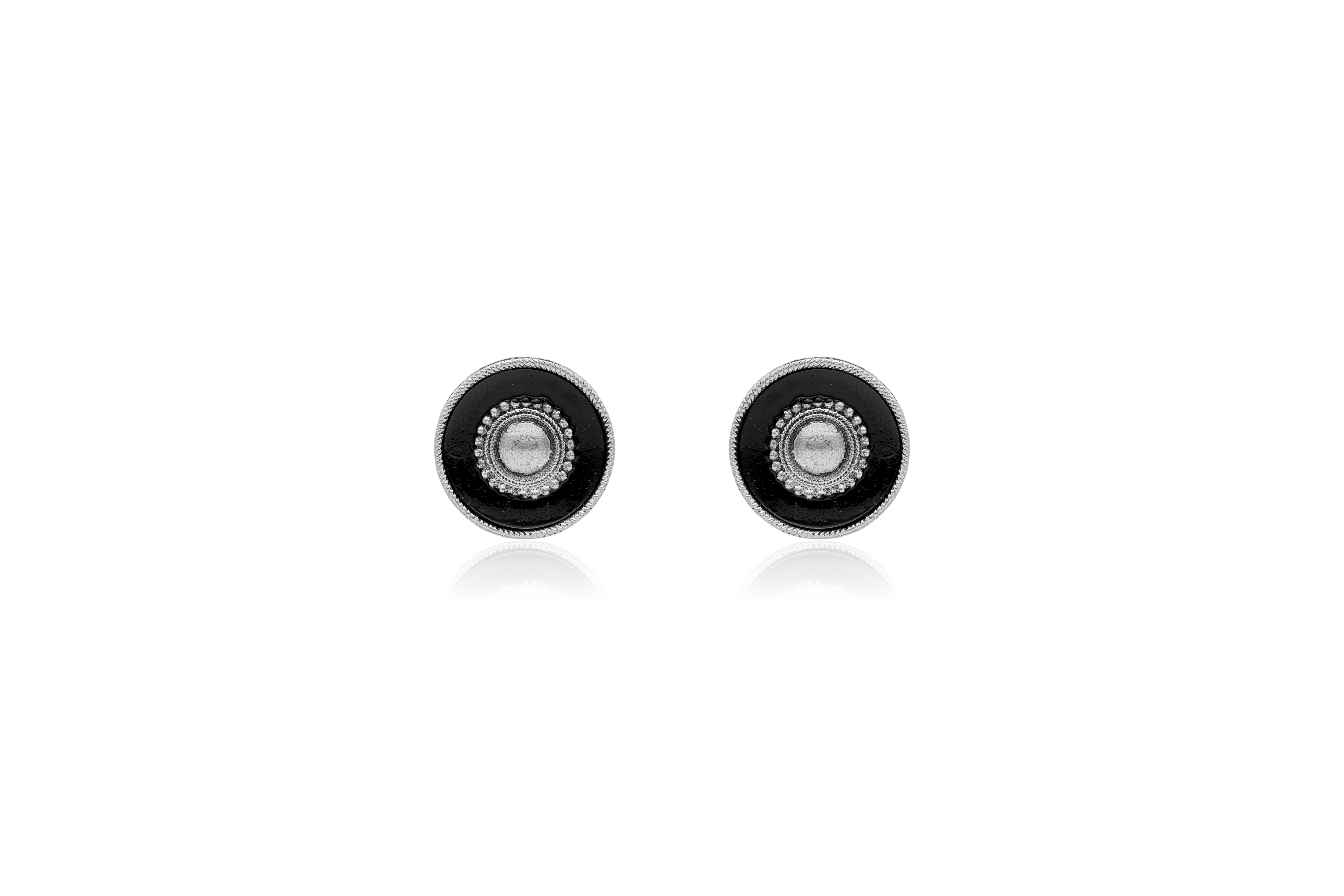 Black lotus medallion silver stud earrings – handcrafted silver EARRINGS (alternate view)
