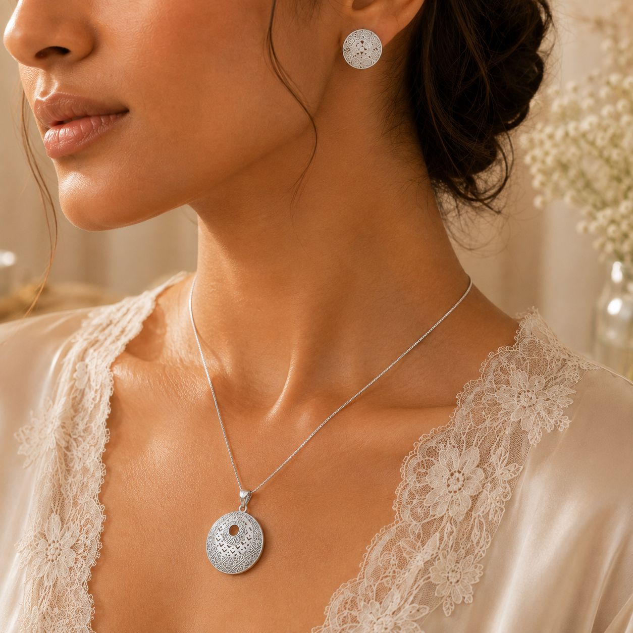 LUNA LATTICEWORK SILVER PENDANT SET