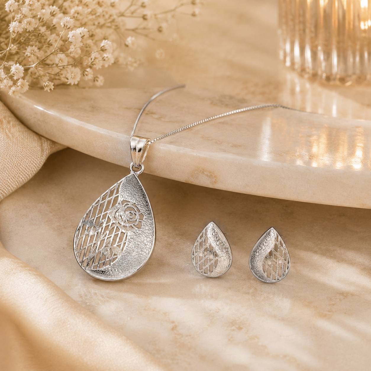 Intricate detail silver pendant set – handcrafted silver Pendant Sets