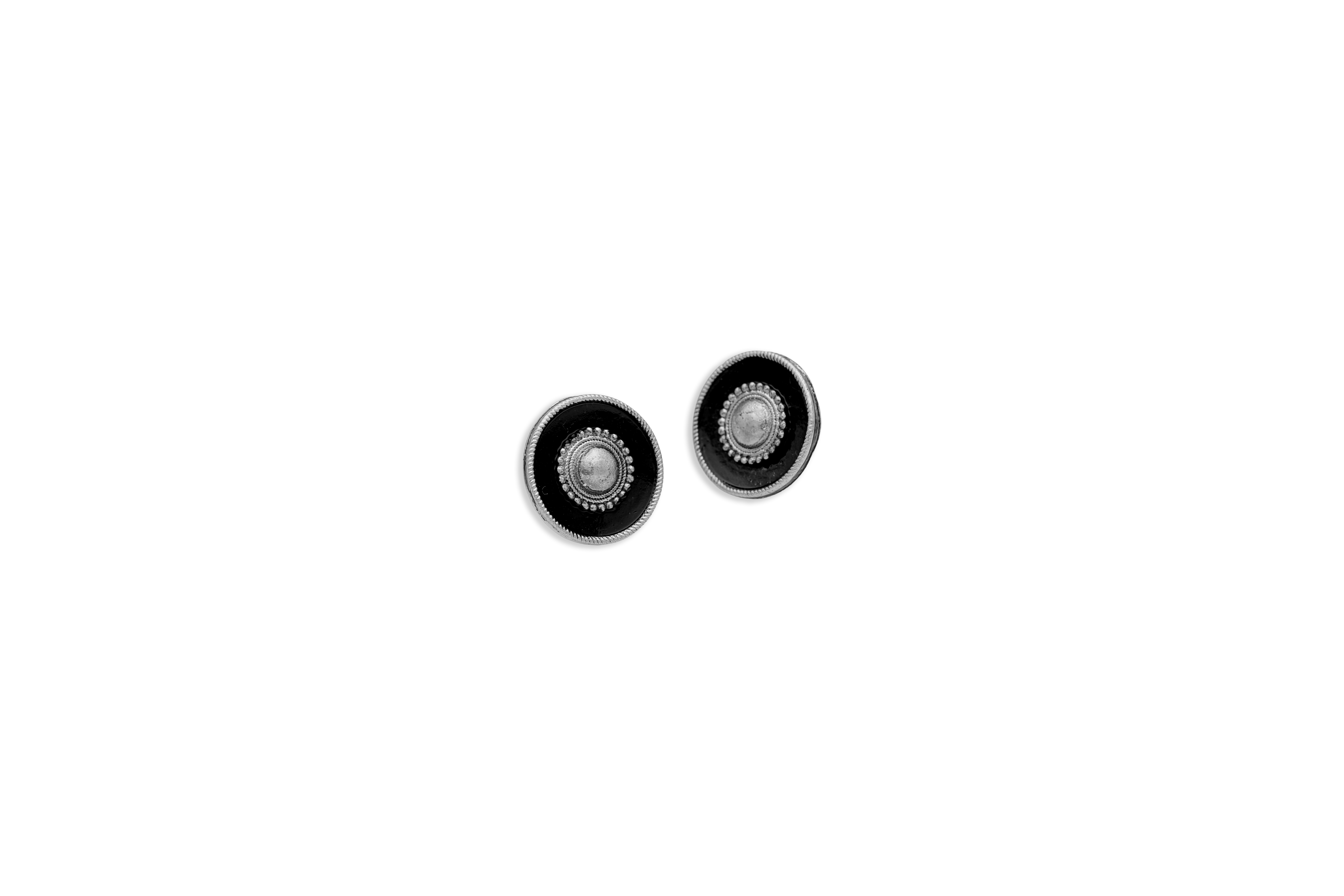 Black lotus medallion silver stud earrings – handcrafted silver EARRINGS