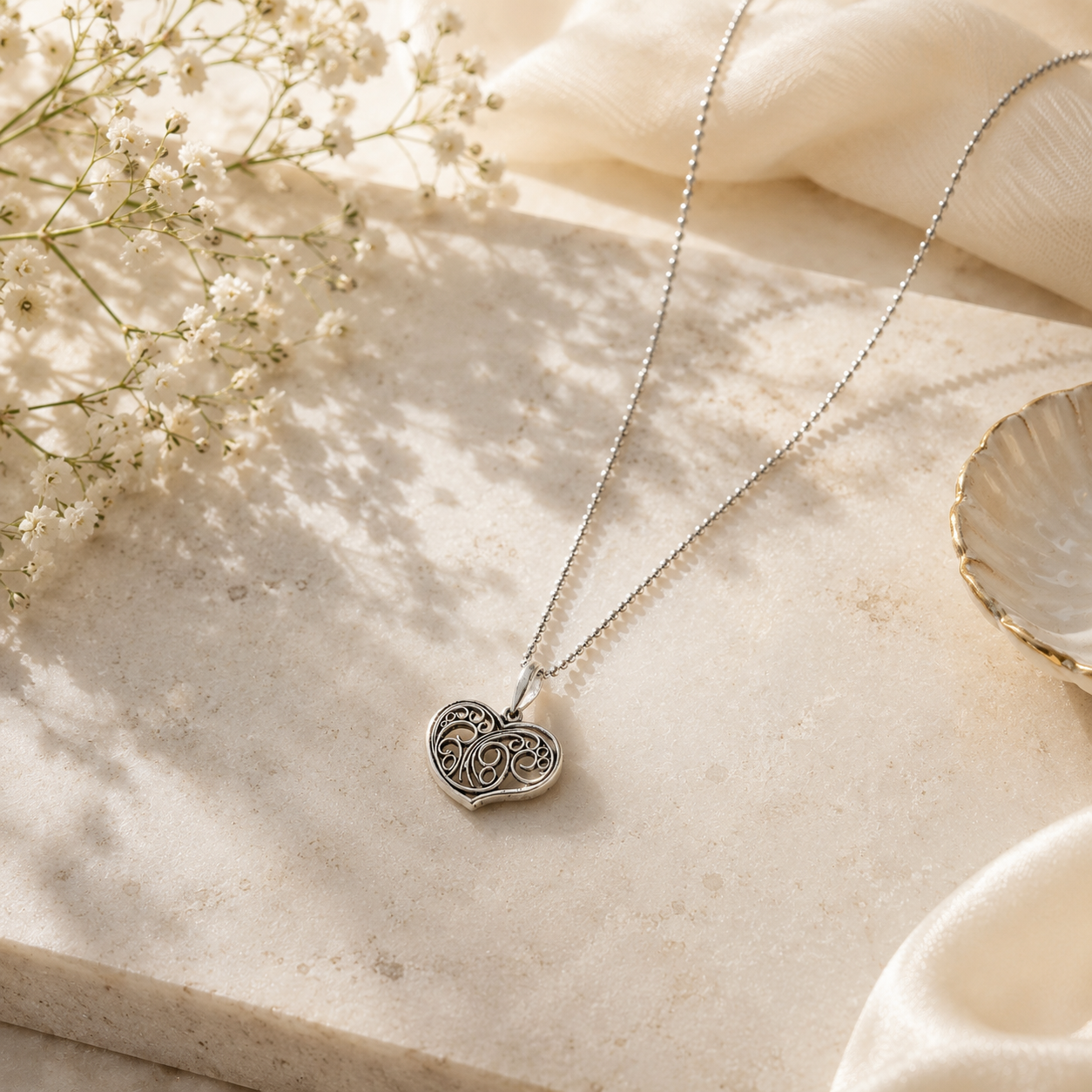Cute silver heart pendant – handcrafted silver PENDANTS (alternate view)