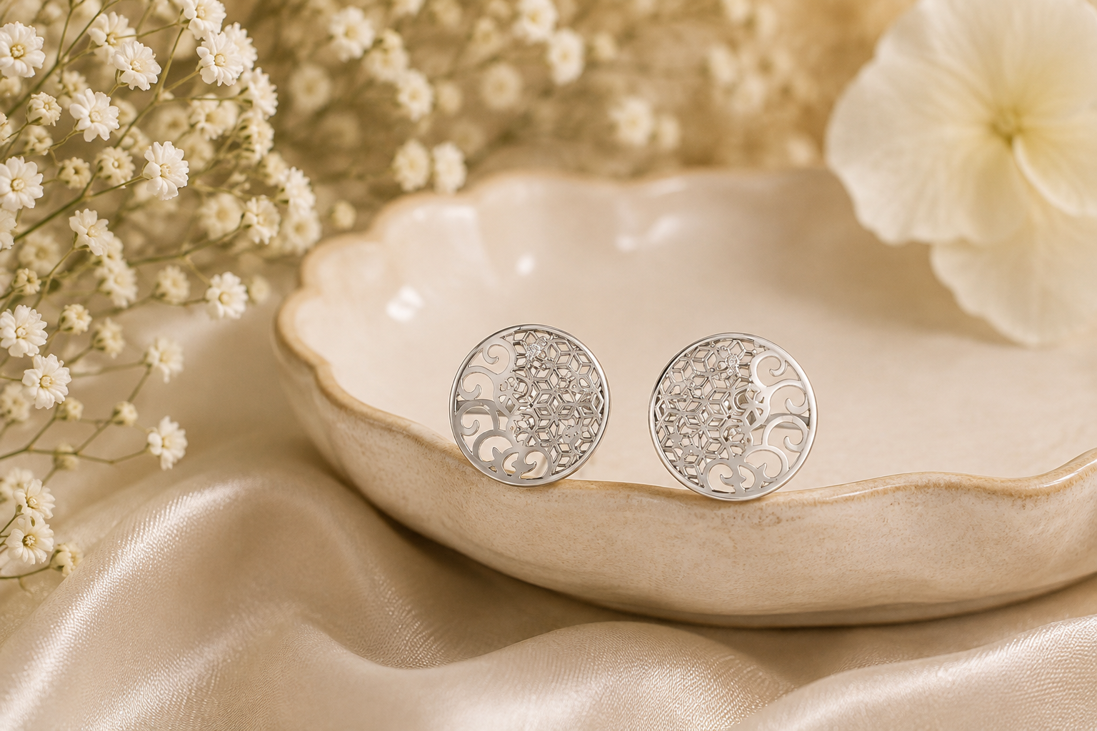 Structure and swirl silver pendant set – handcrafted silver Pendant Sets (alternate view)