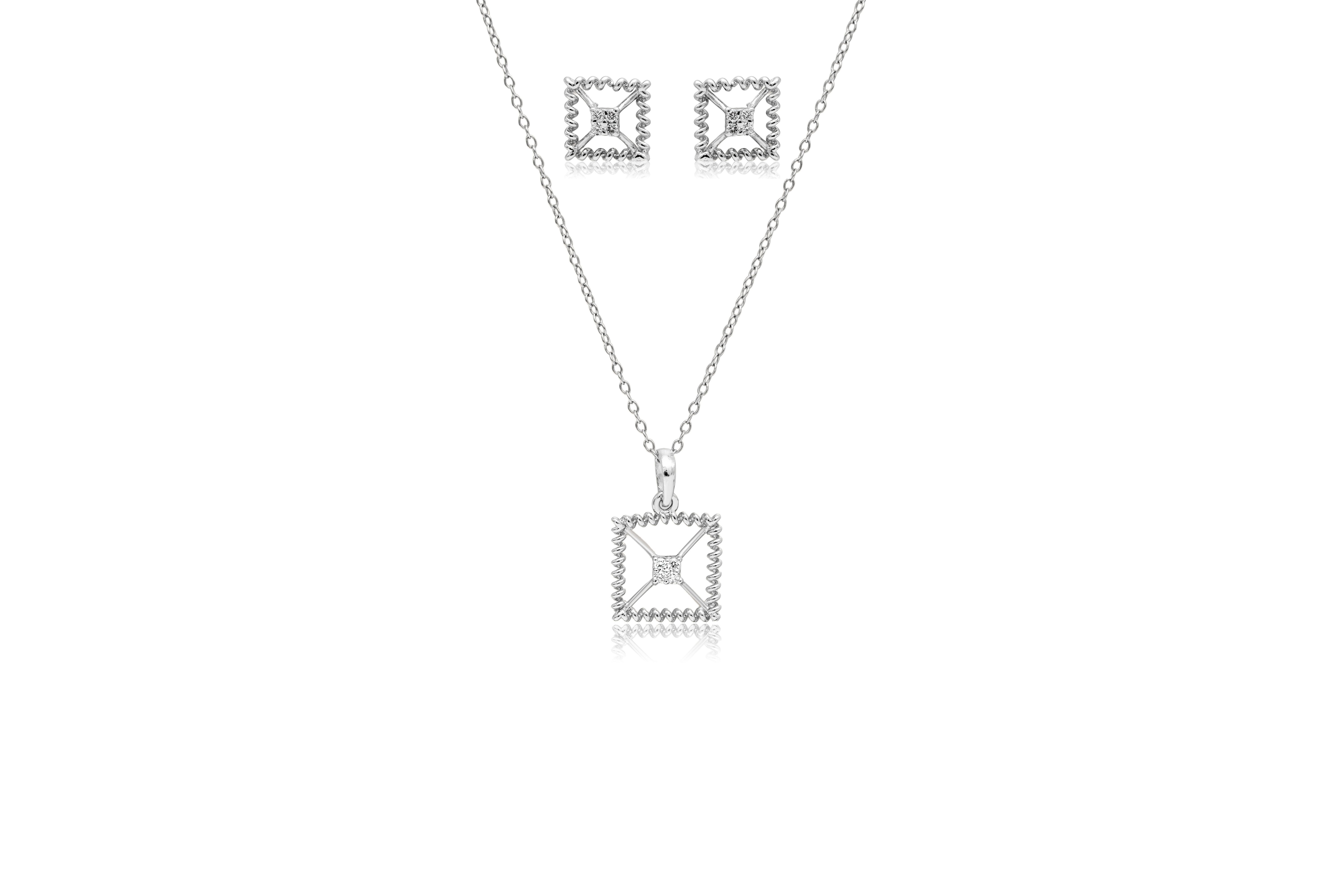 GLAM SQUARE SILVER PENDANT SET