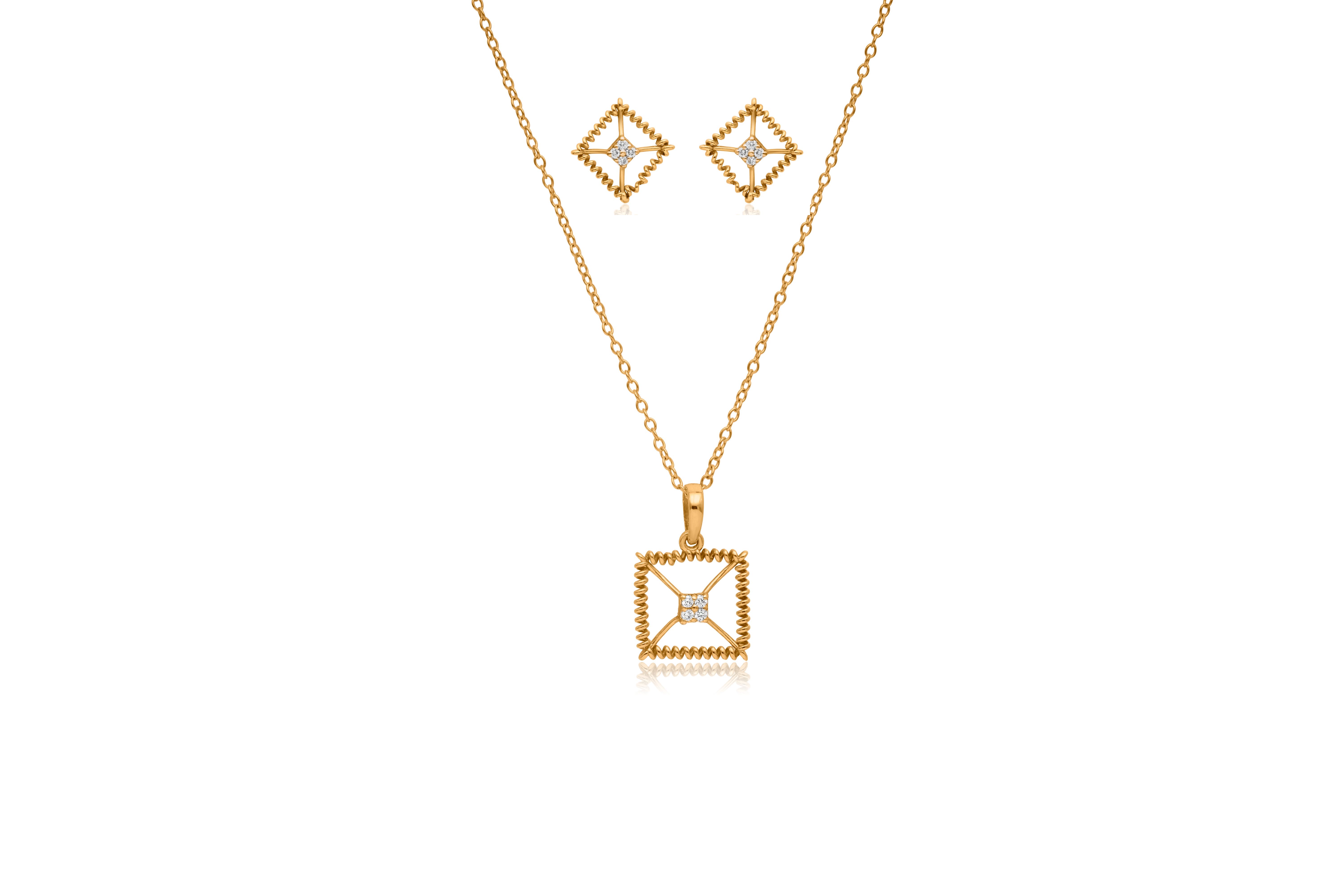 Glam square silver pendant set – handcrafted silver Pendant Sets